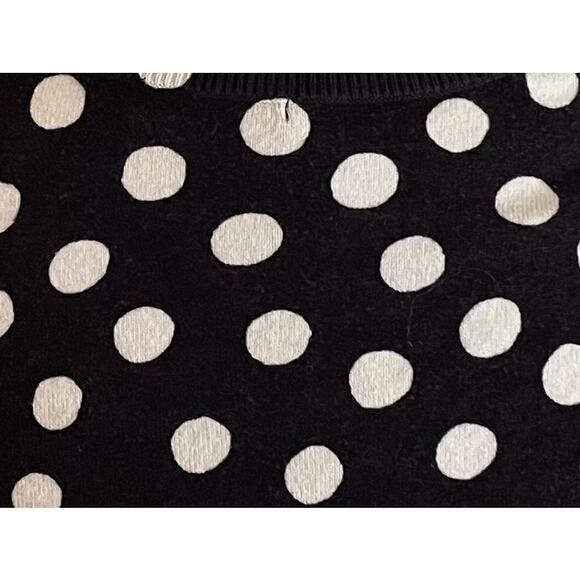 Black & White Polka Dot Cotton Blend Crew Neck Button Down Cardigan, S - Picture 5 of 11